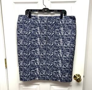 Ann Taylor Skirt Pencil Navy Blue White Pattern, Lined, Women's Size 14 16